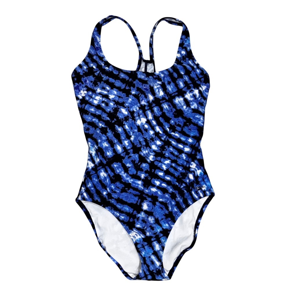 Speedo Blue and Black Tie-Dye One Piece Swimsuit sport lap swim